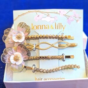 Ionna & lilly Pave/Gold Tone Flower Openwork Bobby Pin Set.